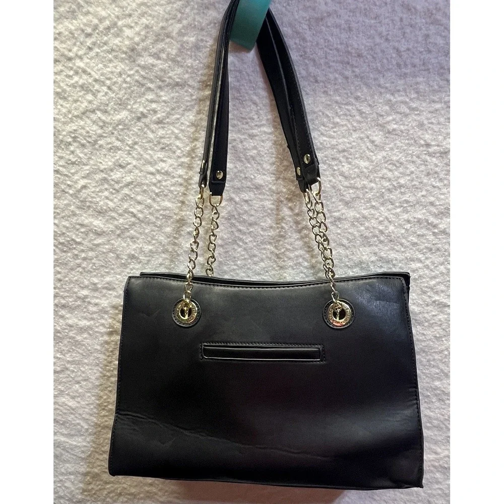 Vera‎ of New York Black Enya Quilt  Satchel Purse Style #VNF22722 Faux Leather